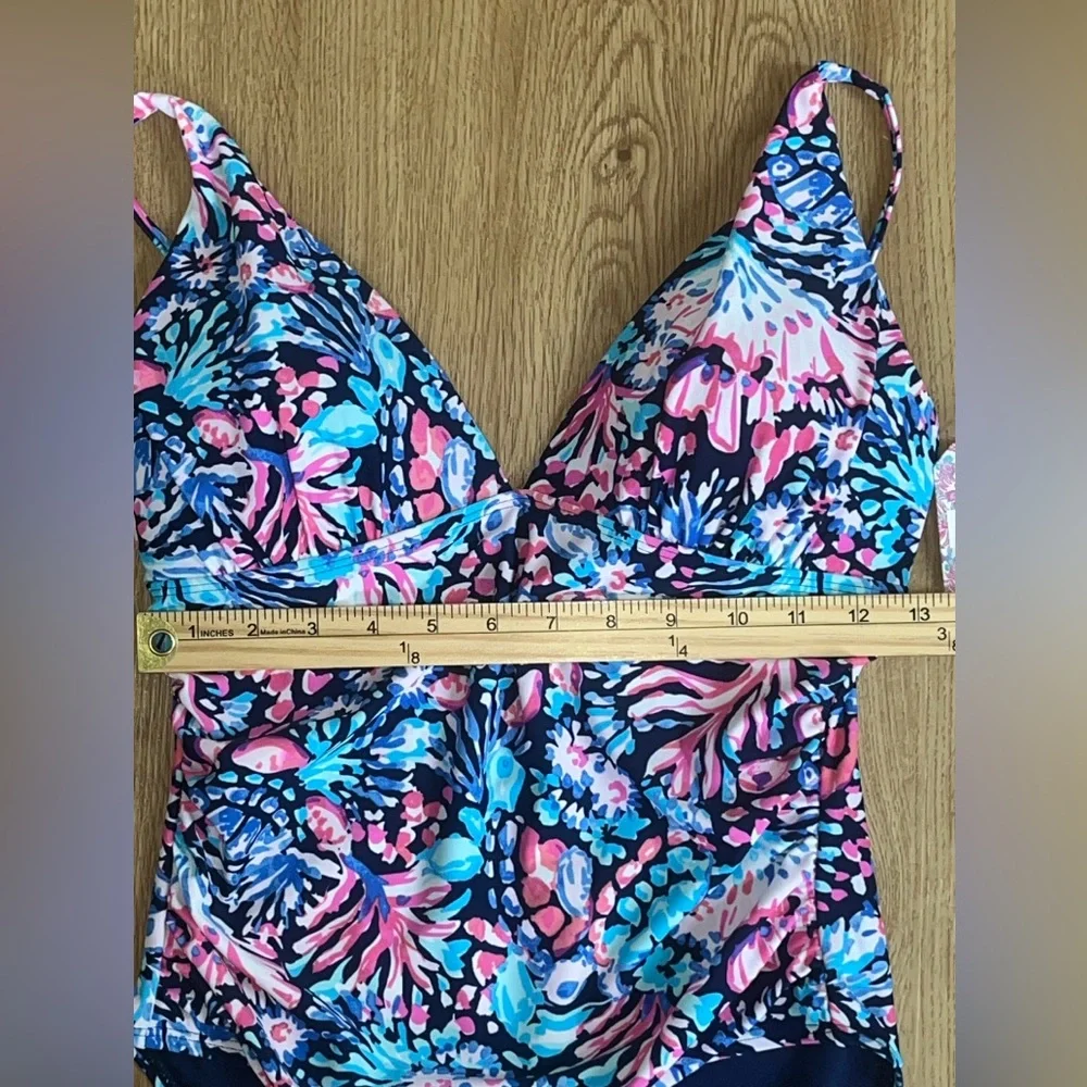 NWT Stella Parker Women’s 1 Piece Bathing Swim Suit Size S Navy Coral Adjustable